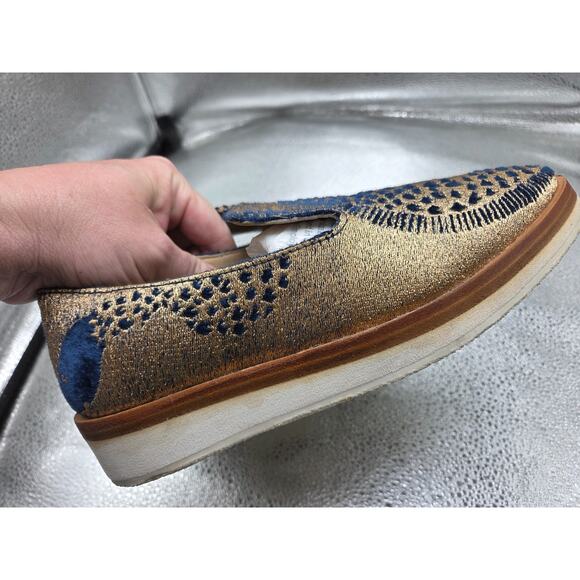 FREE PEOPLE Snake Eyes Loafers Gold & Blue Size 7 Woven Textile Shoes Euro 37 - Picture 7 of 10